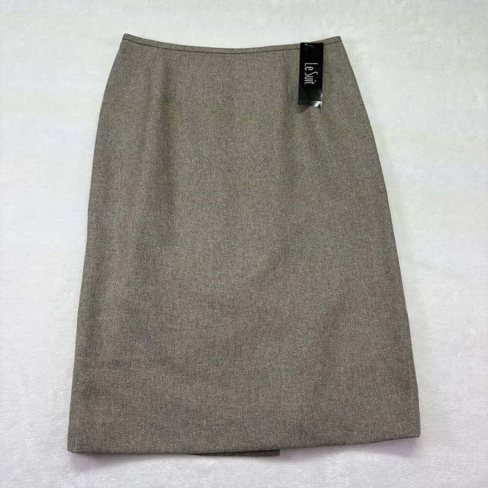 Le Suit Skirt Suit - Blazer Jacket & Skirt Brown Tweed NWT Size 6